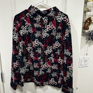 Tommy Hilfiger Green Plaid Floral Chiffon Button Down Blouse with Collar size XL